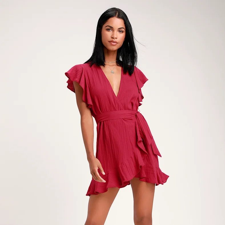Lulus Ruffled Wrap Dress